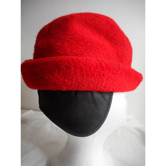 Vintage Bright red Tyrolean / alpine Fedora like style hat w/ ear flaps #1 - Picture 7 of 8